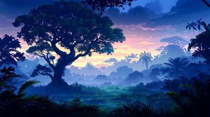 A Silhouetted Tropical Forest Under a Starry Night Sky