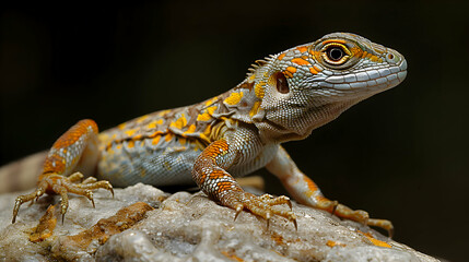 Obraz premium Amazon Whiptail Lizard basking on a rock, its scales and body texture
