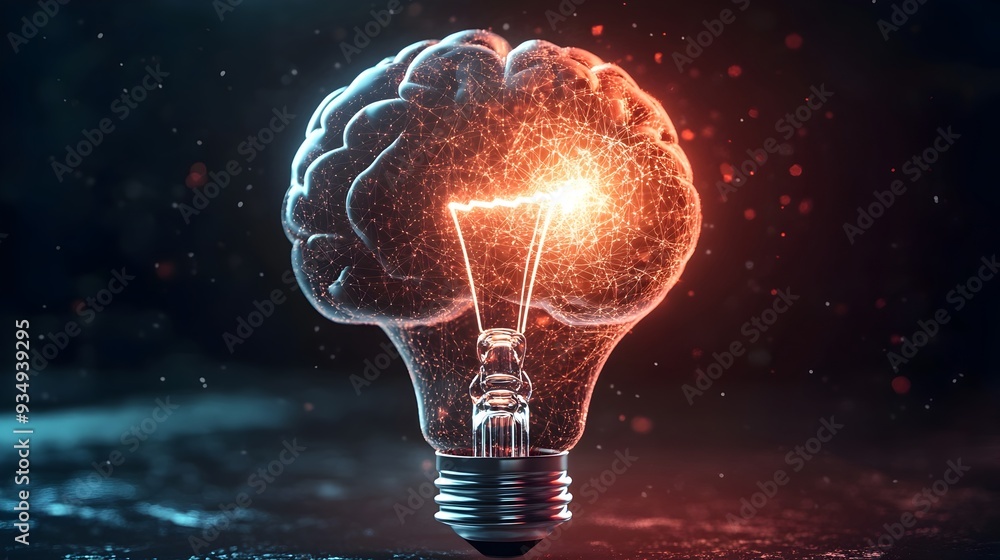 Aufkleber this visually striking 3d image depicts a glowing lightbulb seamlessly merging with a vibrant,pulsat