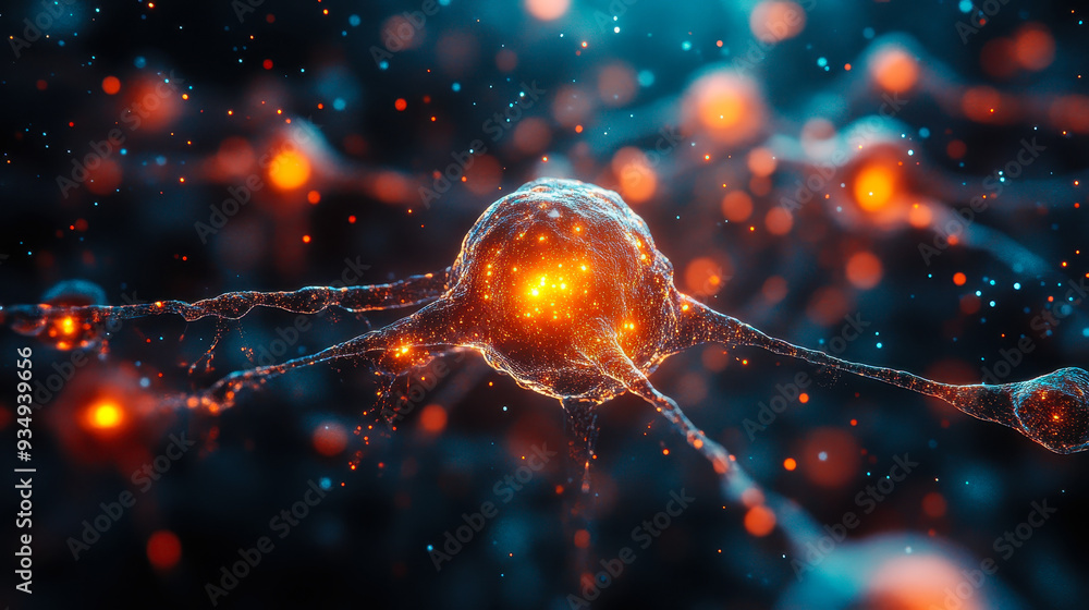 Poster glowing neural network with tech-infused patterns in dark background - futuristic ai concept and dig