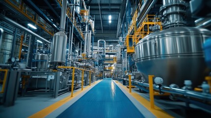 Fototapeta premium A high-tech processing plant focused on chemical production, featuring advanced industrial equipment and complex systems