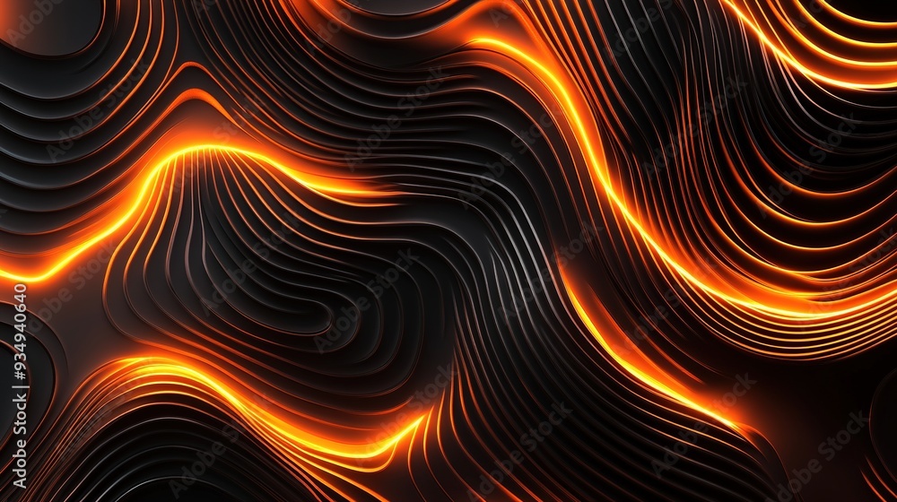 Aufkleber dark abstract background with glowing waves and gradient lines, ideal for futuristic tech designs