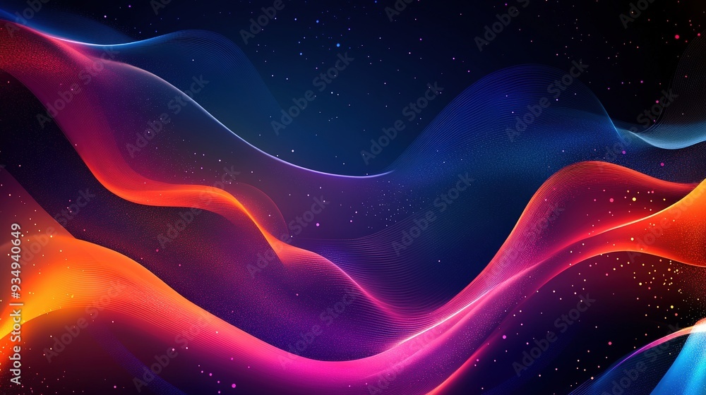 Aufkleber dark abstract background with glowing waves and gradient lines, ideal for futuristic tech designs