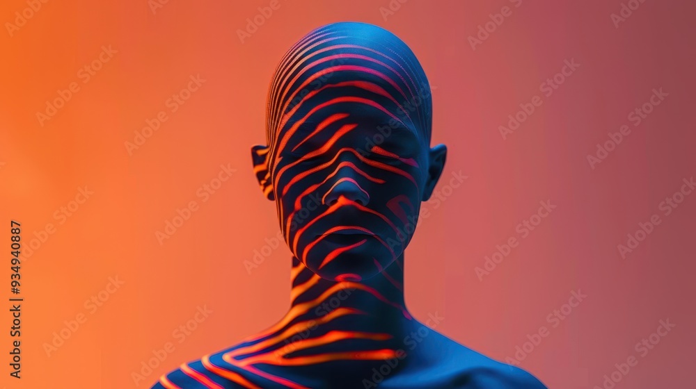 Poster a captivating artistic representation of a figure adorned with vibrant patterned light against a str