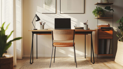 Minimalistic Home Office with Warm Natural Lighting