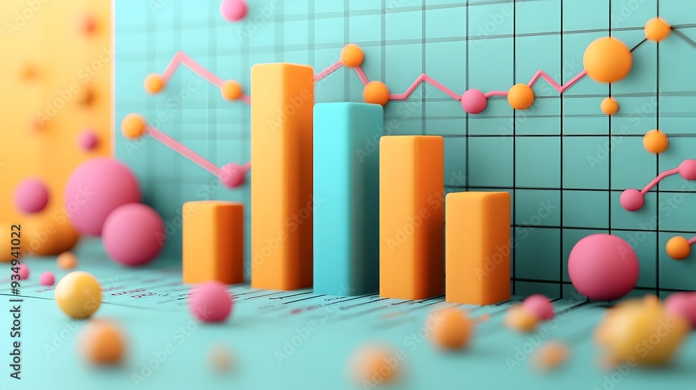 Poster vibrant 3d rendered bar chart data visualization with sleek minimalist design clean geometric shapes