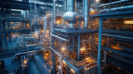 Fototapeta premium A showcase of complex engineering in a chemical plant Featuring advanced machinery and industrial systems
