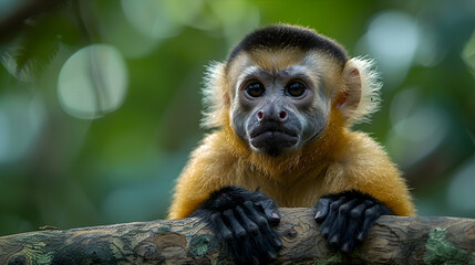 Obraz premium Amazon White-faced Capuchin sitting on a branch, its expressive face and fur details visible