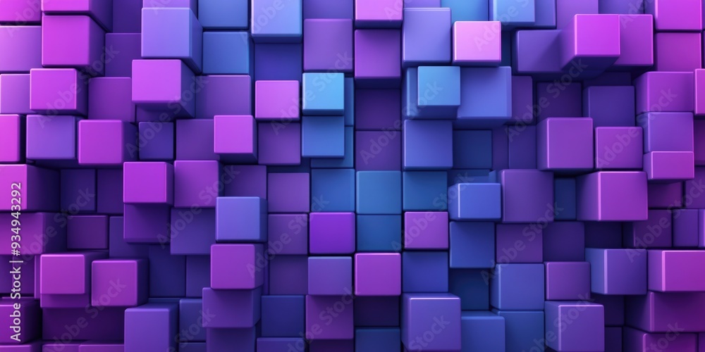 Wall mural purple and blue cubes in room