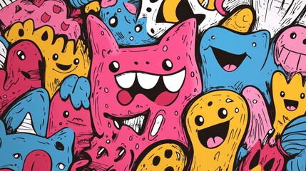Obraz premium Colorful Doodle Monsters Cartoon Character Illustration