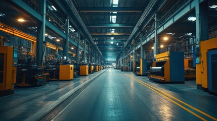 Obraz premium A wide-angle view of the manufacturing industry at work, featuring large-scale production facilities and cutting-edge machinery.