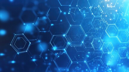 Digital healthcare banner with a blue and white hexagon background