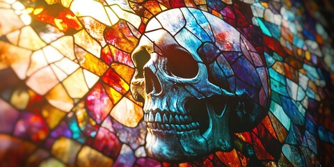 Fototapeta premium Skull in stained glass window