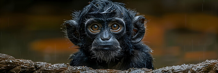 Amazon White-faced Saki Monkey face, its intense expression and textured fur