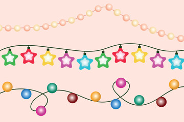 New Year and Christmas garland. Holiday lanterns. Christmas lights.