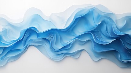 Abstract Blue Waves: A mesmerizing abstract composition featuring flowing, layered, textured, blue waves on a white background.  