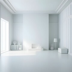 empty room with window, painted in white, showing the minimalism, and clean