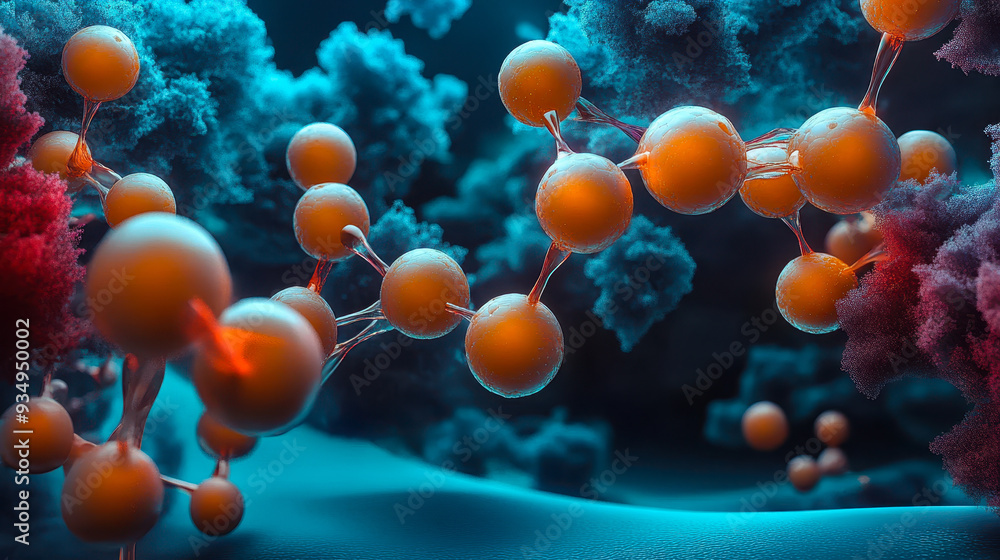 Poster intricate molecular structure in medical microscope view: exploring complex molecular bonds in a col
