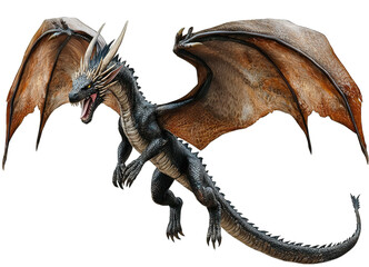 A majestic dragon with striking features, showcasing its powerful wings and fierce expression, perfect for fantasy art projects.