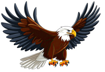 Obraz premium A majestic eagle soaring with wings spread wide, showcasing its strength and beauty in a vibrant, animated style.