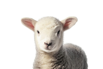 Naklejka premium Adorable young lamb with soft wool, captured in bright light, perfect for farm themes and animal imagery.