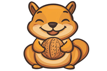 Obraz premium A cheerful cartoon squirrel holding a nut, symbolizing joy and playfulness in nature. Perfect for children's themes.