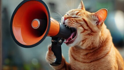 A cute cat holding a megaphone, symbolizing a marketing concept for promotion and communication.