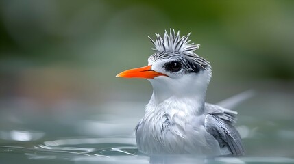 Obraz premium Amazon Yellow-billed Tern face, showcasing its keen eyes and detailed feathers with a soft focus background