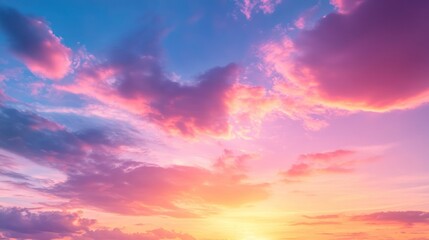 Obraz premium Pastel Pink and Blue Sunset Sky with Fluffy Clouds