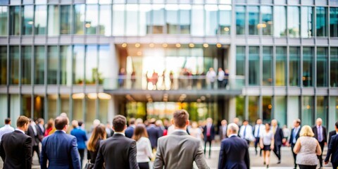 Corporate HQ Blur - A large office headquarters with a blurred background, symbolizing business power and influence.
