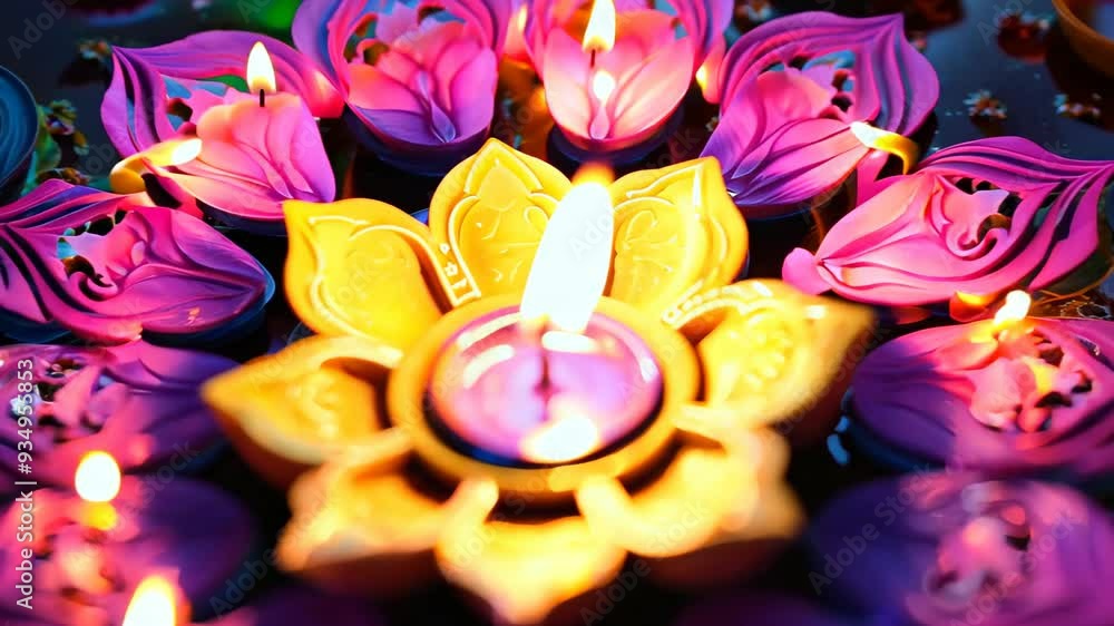Poster a beautiful arrangement of lit candles forms an intricate flower shape, casting a warm glow and crea