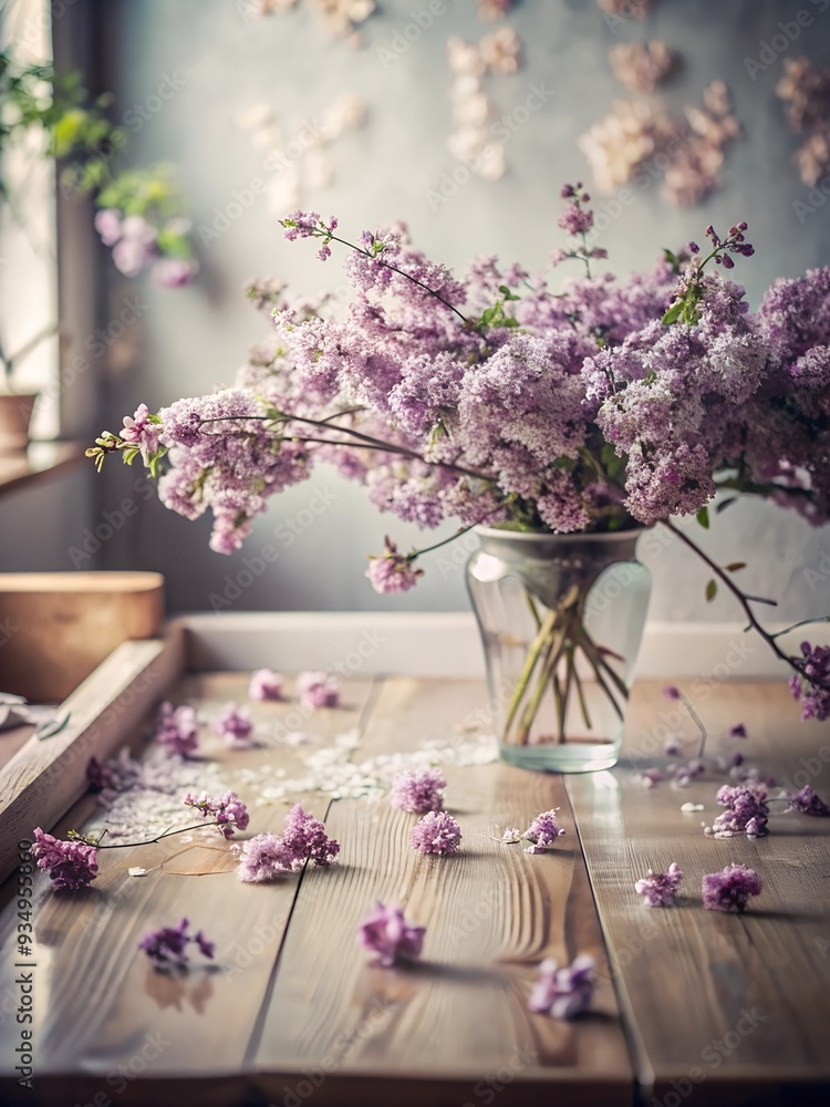 Wall mural table with flowers