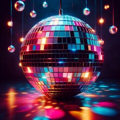 Fototapeta premium Colorful disco mirror ball nightclub sphere light. 