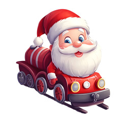 cute chubby cartoon santacaus sitting side big Christmas Train clipart, watercolor clipart,