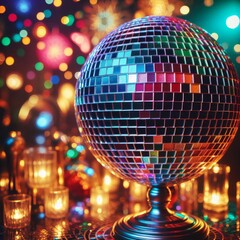 Obraz premium Colorful disco mirror ball nightclub sphere light. 