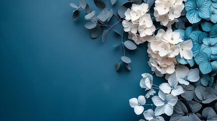 A color palette featuring deep navy blue, soft teal, crisp white, and warm gray. The palette provides a sophisticated and modern look, ideal for professional branding.