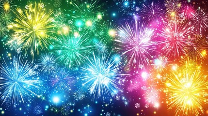 Fototapeta premium Colorful Fireworks Display: A vibrant and dazzling fireworks display explodes across the night sky, painting a breathtaking spectacle of color and light. 