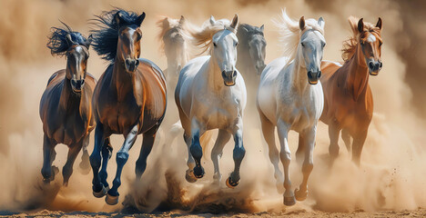 Fototapeta premium running horses, AI generated