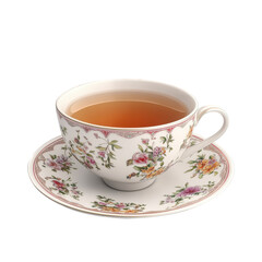 Teacup with floral pattern and tea.