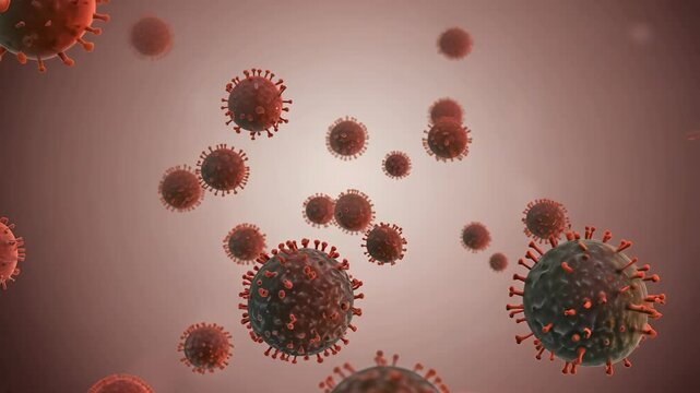 image shows a cluster of coronaviruses suspended in the air, illustrating their potential for transmission and the importance of understanding airborne pathogens.