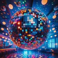 Fototapeta premium Colorful disco mirror ball nightclub sphere light. 