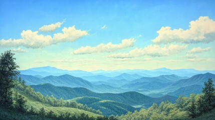 Obraz premium Blue Ridge Mountains Landscape with Clouds