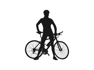 Obraz premium Silhouette of a cyclist female vector illustration. Mountain bike racing, female riding mountain bike vector. female bicyclist riding a bicycle vector silhouette isolated on white background. 
