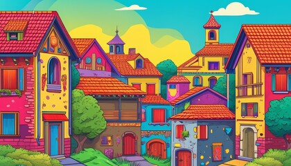 Naklejka premium Illustration of a city with bright colors