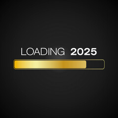 Illustration of a loading bar in gold with the message loading 2025 over dark background - new year concept - represents the new year 2025.