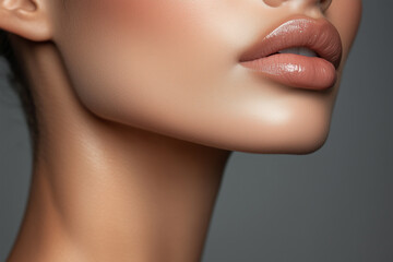 Obraz premium Close-Up of Woman’s Lower Face and Neck with Smooth Skin and Glossy Lips