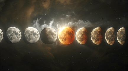 Celestial Alignment: Phases of the Moon in a Starry Night - Illustration