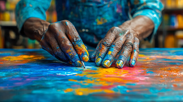 Hands Engaged in Art Therapy with Vibrant Colors for Expressing Emotions and Managing Stills Disease Challenges