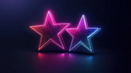Neon Dreams: Two vibrant neon stars, glowing pink and blue, illuminate a dark background with a mesmerizing aura of cosmic energy. 