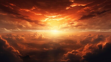 Obraz premium Sunset. Heaven, orange sky. Sun rays. Wallpaper. Clouds , ai